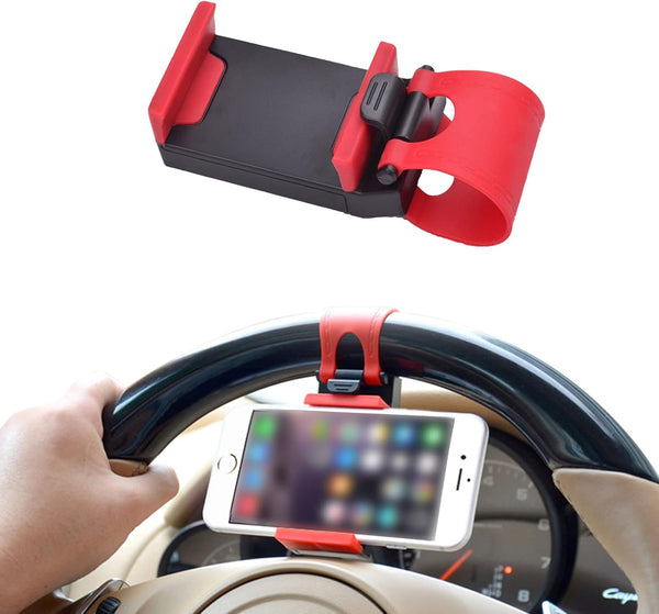 HAOBO Car Steering Wheel Phone Mount, Portable Electronic Device Holder, Compatible with iPhone and Samsung