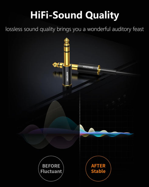 ANDTOBO 1/4''(6.35mm) Male to 1/8'' (3.5mm) Female Stereo Audio Jack Pure Copper Adapter for Headphone, Amp, 1 Pack-Black