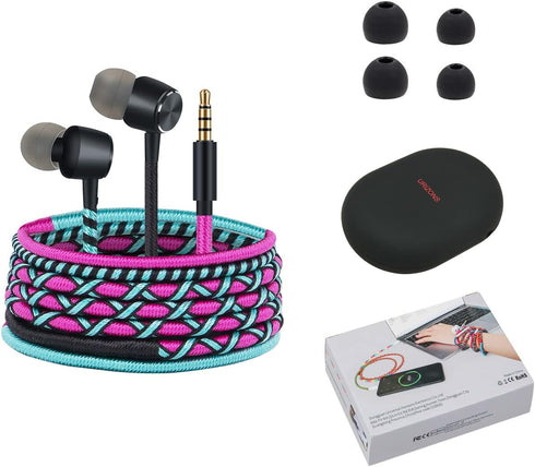 URIZONS Colorful Fun in-Ear Wired Earbuds with Microphone for iPhone, MP3, Laptop, Tablets, Fabric Braided Headset