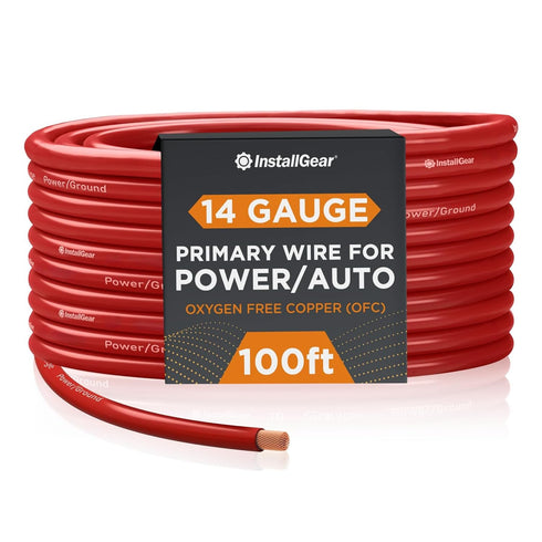InstallGear 14 Gauge OFC Primary Remote Wire, 100-feet Red | Speaker Cable for Car Speakers, Home Theater