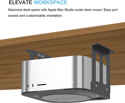 IFCASE Aluminum Under Desk Stand Mount for Mac Studio M2 M1 Max, Ultra with Anti-Scratch Pad (Black)