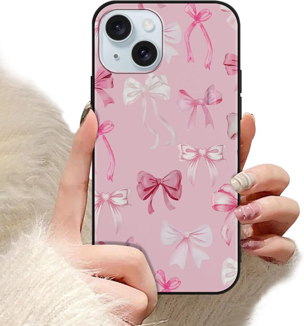 Aoldimu Bow Phone Case for iPhone 15 6.1",Pink Aesthetic Cute Ribbon Bowknot Pattern