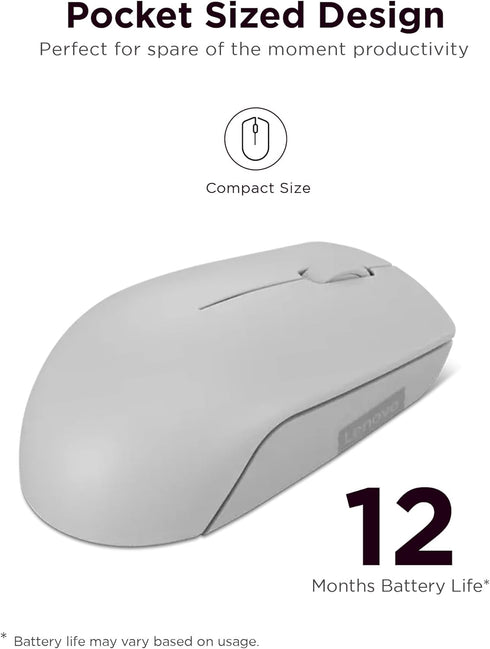 Lenovo 300 Wireless Mouse – Computer Mouse for PC, Laptop with Windows – Ambidextrous Design – 2.4 GHz Nano USB Receiver – 12 Month Battery Life by Lenovo