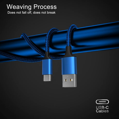 5-Pack USB Type C Cable (3/3/6/6/10FT) - Fast Charging, Nylon Braided, Compatible with Samsung Galaxy S9, LG V30,