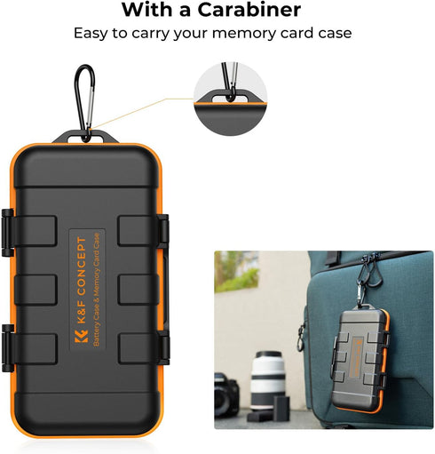 K&F Concept Camera Battery SD Card Holder for 4 SD Cards, 2 Camera Batteries, Water-Resistant Anti-Shock Case, Small SD