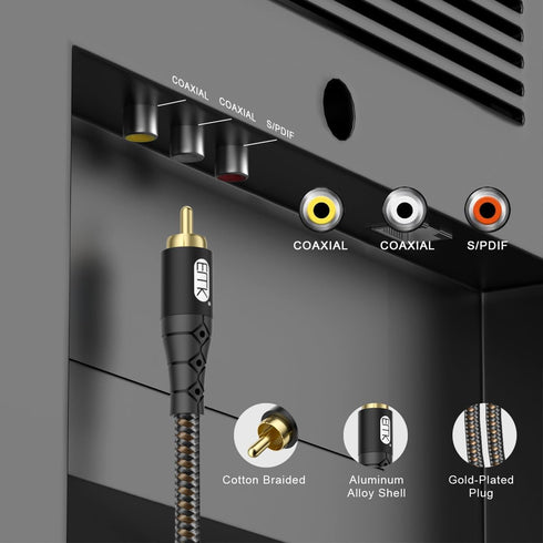 24K Black/15ft/5m EMK RCA to RCA Subwoofer Cable Gold-Plated Connector Nylon Braided Double Shielded Audio Cable