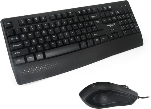 Wired Keyboard and Mouse Combo, 104 Keys Full-Size Ergonomic Computer Keyboard with Palm Rest, USB Plug-and-Play, Black