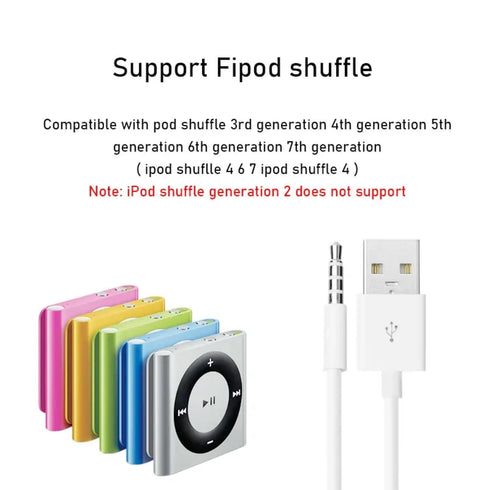 2 Pack, 10.5cm USB Power Charger Sync Data Transfer Cable for iPod Shuffle, 3.5mm Jack/Plug to USB Charger Cable