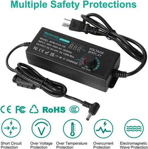 Wefomey 120W 3V 24V 100V-240V 24V 5A 14 5000mA Universal Power Supply Adjustable DC ~ Variable Switching AC/DC Adapter