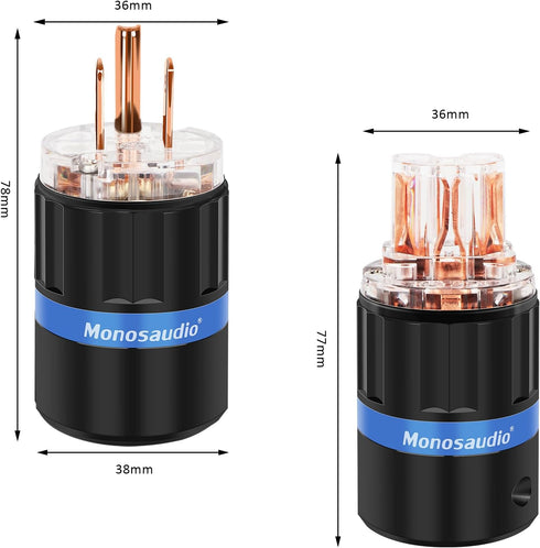 Monosaudio HiFi Power Plug, Pure Copper 15A/125V IEC C13/C15 Connector for DIY Audiophile Power Cord