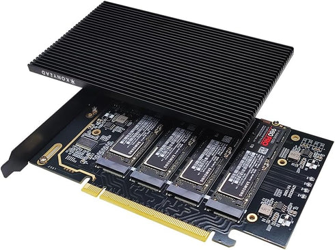 pcie4.0 x16 to m.2 m-Key nvme x 4 ssd Expansion Card with Heatsink, Supports 4 NVMe M.2 2280