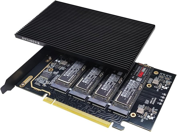 pcie4.0 x16 to m.2 m-Key nvme x 4 ssd Expansion Card with Heatsink, Supports 4 NVMe M.2 2280
