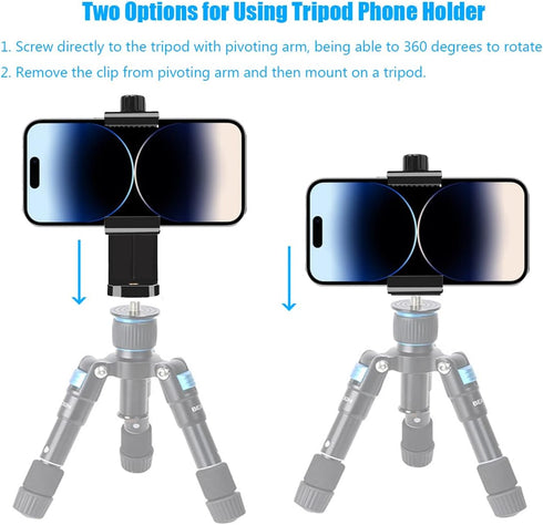 Smartphone Tripod Mount Holder, Adjustable Clip for Cell Phone, Digital Camera Bracket, Compatible with Most Cellphones