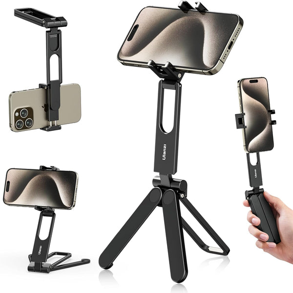 ULANZI MA26 Foldable Phone Tripod - Pocket Vlog Video Tripod Handle, Aluminium Smartphone Desk Stand, Lightweight