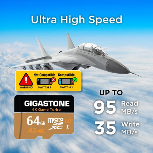 Gigastone 1 64GB 4K 95/35MB/s U3 A2 V30 C105-Years for Switch Only Micro SD Card, Game Turbo, MicroSDXC Memory Card