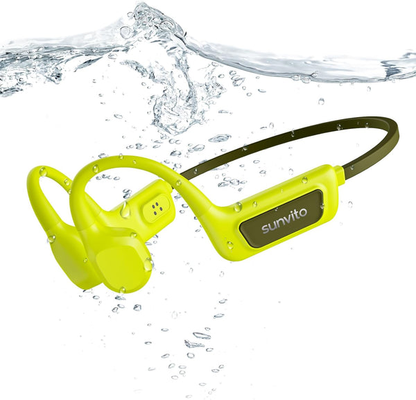 sunvito Bone Conduction Swimming Headphones, IPX8 Waterproof Open-Ear Sports Headphones with Built-in