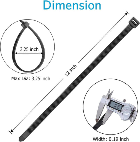 12 inch (1200 Pack), 50lbs Zip Ties Black, Tensile Strength, UV Resistant Cable Ties for indoor and outdoor by Karoka
