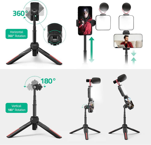 Smartphone Video Vlogging Kit with LED Light, Phone Holder, Microphone, Tripod, Carry Bag for iPhone/Android