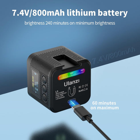 ULANZI L3 RGB LED Video Light, Waterproof Camera Lighting Kit, Mini Cube COB Light for Photography