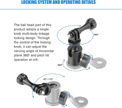 Motorcycle Rearview Mirror Mount for GoPro, Aluminum Bracket Holder (360 Degree Rotation & 10mm Hole) Compatible with
