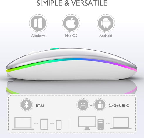 Qullqian 5.2/3.0 2.4GHz Wireless Bluetooth Mouse for MacBook Air/Mac/Pro/Laptop/Computer/PC,Rechargeable Dual Mode