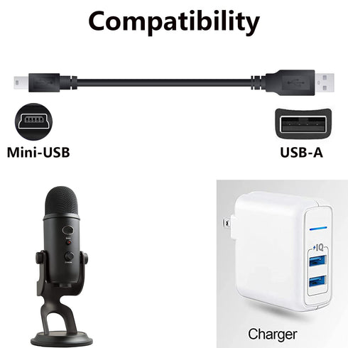 Mini USB Charging Cable for Blue Yeti Microphones, Blue Yeti Pro, & Blue Snowball iCE (3.3FT) - Replacement Charger