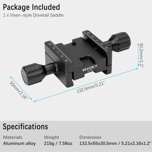 Telescope Mount Dual Dovetail Saddle Clamp for Vixen Style Dovetail Plate, Female to Female Adapter Base