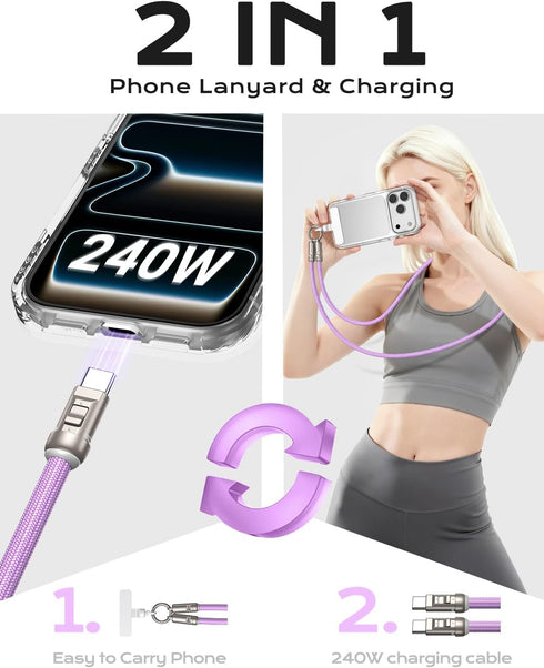 PD240W 3.93ft) Phone Lanyard Crossbody USB C Cable, USB C to USB C Cables, Anti Theft Phone Strap Universal Cell Phone