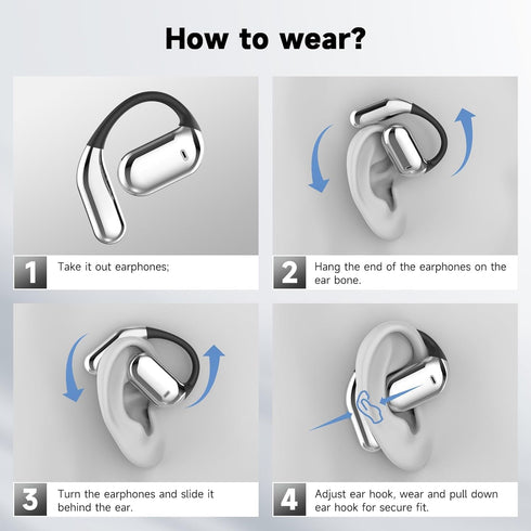 Open Ear Bluetooth 5.4 Earbuds, IPX6 Waterproof Air Conduction Headphones, 50H Playtime, Ergonomic Ear Hook, Built-in