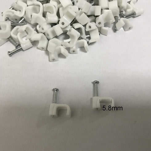 200 PCS 6mm Flat Ethernet Cable Wire Clips with Nail for Ethernet Cable Management, Single Coaxial Cable Clamps
