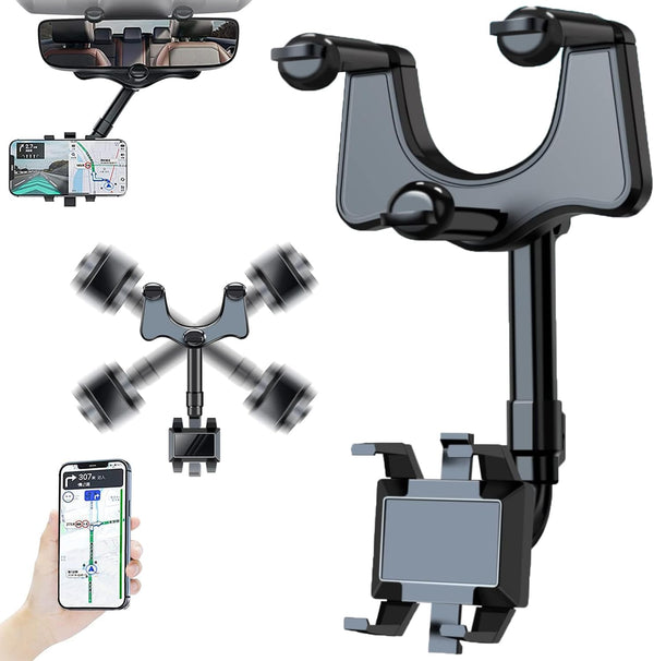 Maxicea Phone Holder for Rear View Mirror, 360° Adjustable Car Mount for Phone and GPS Holder