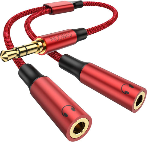 MOSWAG Earphone Splitter Adapter, 3.5mm Male to Audio Microphone Y Splitter Cable for iPhone, Samsung, PS4, Laptop