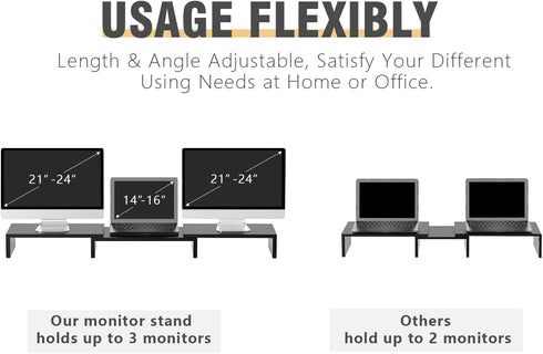 TAVR Dual Monitor Stand Riser for 2 Monitors, Adjustable Length and Angle, 3 Shelf, Black