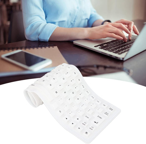 Roll-up Silicone Keyboard, Waterproof and Flexible USB Wired Keyboard, Lightweight Portable 85 Keys (White)