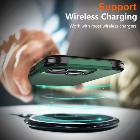 iPhone 15 Case - Dark Green, Shockproof with 15 FT Military Grade Drop Protection & 2X Tempered Glass Screen Protectors.