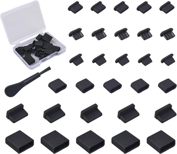 30x USB Dust Cover Port Plugs, 6 Types Silicone USB Cap Port Stopper for USB Type-C, USB A Female, Micro USB, iPhone