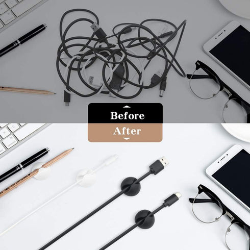 White Cable Clips 9 PCS, Phone Charger Cord Holder, Cable Management for Desk, Office, Nightstands, Mixed Sizes