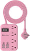 Beeiker 6 USB(2 USB C) Pink Extension Cord- 5Ft Travel Power Strip with