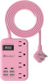 Beeiker 6 USB(2 USB C) Pink Extension Cord- 5Ft Travel Power Strip with