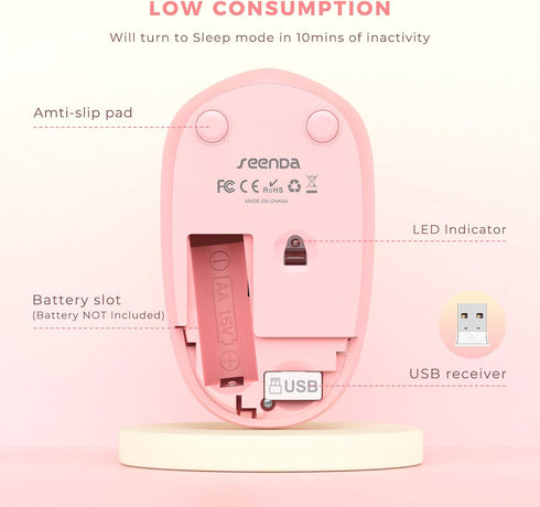 seenda Wireless Mouse - 2.4G Noiseless Mouse with USB Receiver for PC, Tablet, Laptop, Gradient Pink