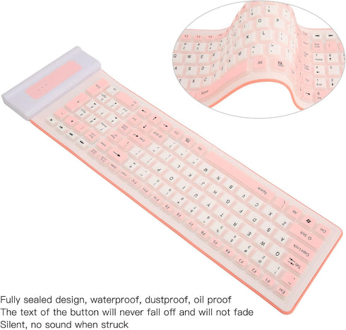 Silicone Keyboard, Foldable Waterproof Rollup Keyboard for PC Laptop Notebook, 103 Keys, Mute Typing, Lightweight