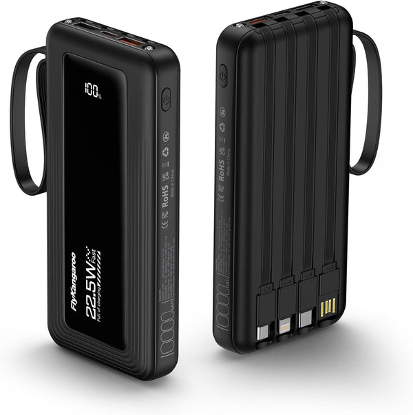FlyKangaroo Portable Charger with Built in Cables, Slim 10000mAh Fast Charging 22.5W Power