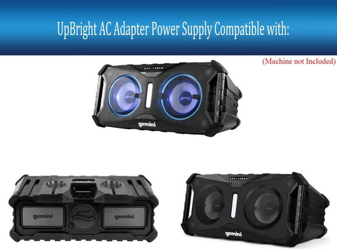 UpBright 15V AC/DC Adapter Compatible with Gemini Sound SOSP-8BLK, SOSP-8MOBC, SOSP-8, SOSP8 3.6V 2500mAh Li-ion