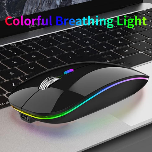 Uiosmuph LED Wireless Silent Mouse, G12 Slim Rechargeable, 2.4G Portable Optical Computer Mice with USB Receiver and