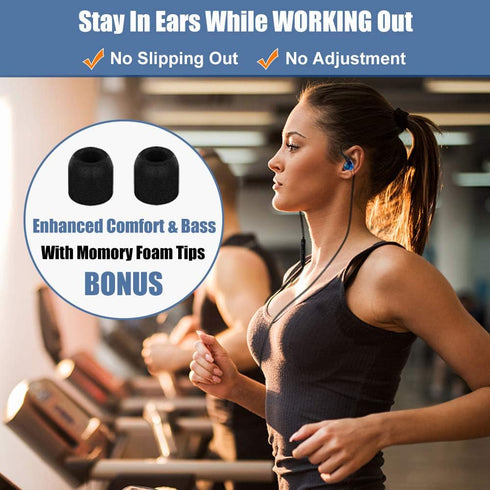 Shopify SEO: Blue Wired Over Ear Earbuds for Kids & Women, Sport Earhook Headphones with Microphone & Volume Control.