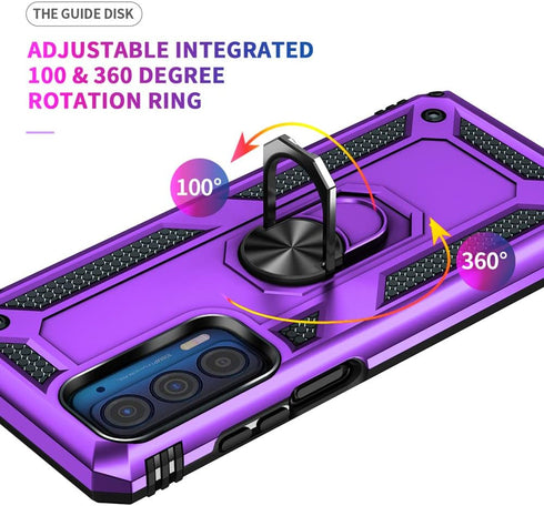 Androgate Motorola Moto Edge 2021 Case, Military-Grade Metal Ring Kickstand, 15ft Drop Tested Shockproof Cover, Purple