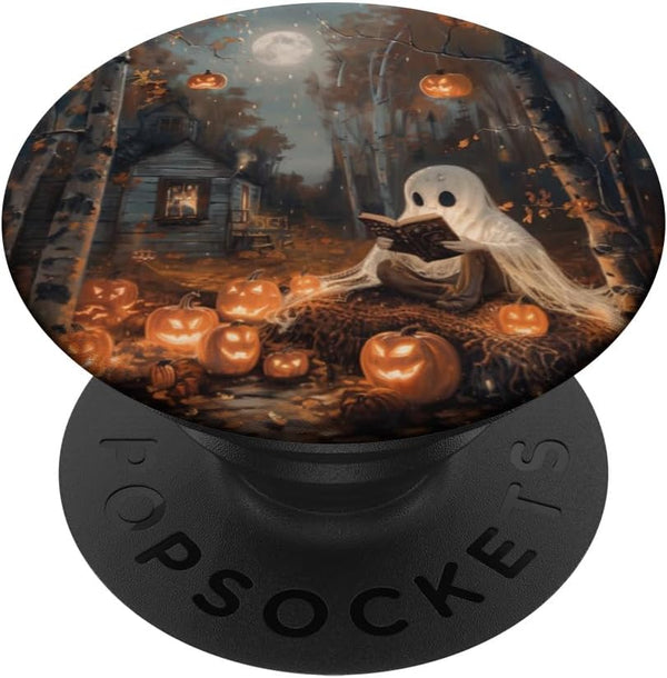 Spooky Halloween Ghost Reading Bookish PopSockets Adhesive PopGrip