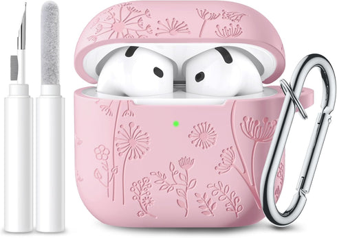 Lerobo for Airpods 4 Case Cover with Cleaner Kit, Cute Flower Engraved Silicone
