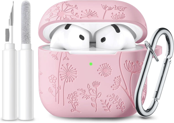 Lerobo for Airpods 4 Case Cover with Cleaner Kit, Cute Flower Engraved Silicone