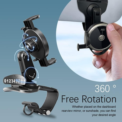 ASUBHA Car Phone Mount, 360 Degree Rotation Dashboard Clip Stand, Suitable for 4.7 to 6.5 Inch Smartphones (Black)